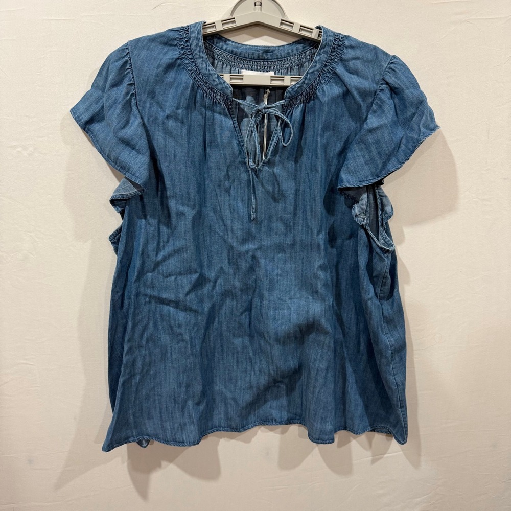 LC Lauren Conrad Womens XXL Anita Wash Lyocell Smocked Flutter Sleeve Blouse NEW